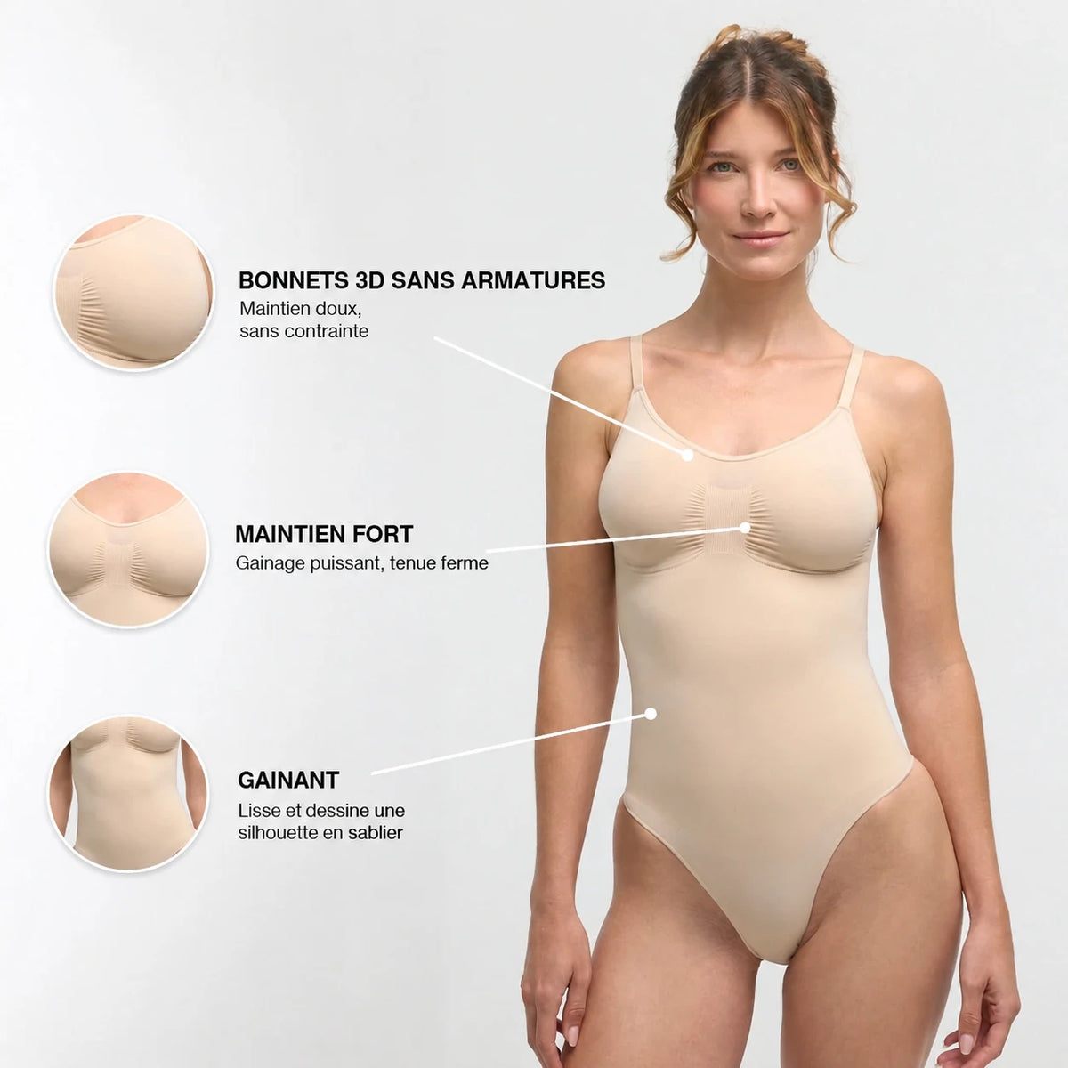 Body sculptant gainant Novélie - bonnets 3D sans armatures, maintien fort, gainant